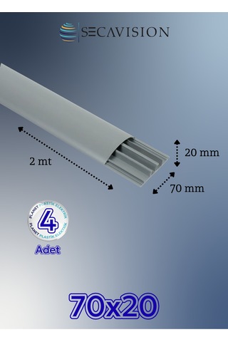 70x20 Yapışkan Bantlı Balık Sırtı Kablo Kanalı- Gri- 8 Mt 70x20 Mm
