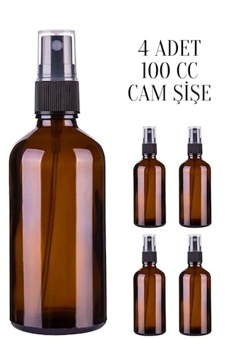 Rotanev 4 Adet 100 ml Amber Kapaklı Siyah Sprey 100 Cc Fısfıs Kolonya Dezenfektan Kahverengi Cam Şişe