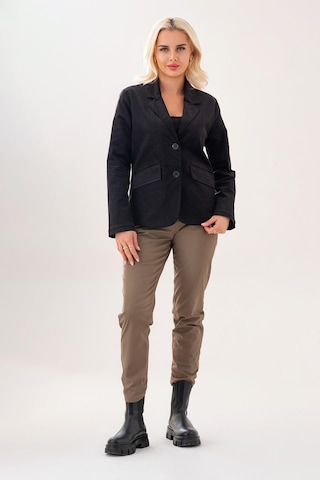 Bold & Young Kadın Baskılı Kadife Blazer Ceket Likralı Pamuklu Kumaş, Astarlı, Çift Cepli Balıksırtı Siyah