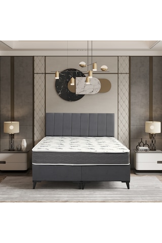 Easy Comfort Çift Kişilik Yatak Baza Başlık Set 3'lü Set Sandıksız Gri Konuma Özel Teslimat 150x200