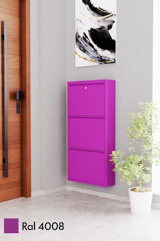 Evdemo Kilitli 3 Kapaklı Metal Ayakkabılık Mürdüm