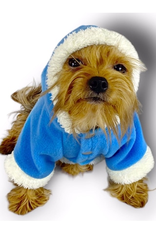 Kemique Blue Furry Kapşonlu Ceket Sweat Köpek Kazağı