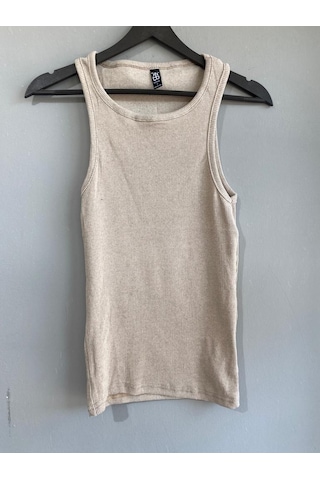 Martino Butik Unisex Likralı Fitilli Bej Atlet Bej