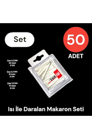 Tek-iş Isı İle Daralan Makaron Seti 50 Adet Beyaz 3.2 20 + 2.4 15 + 1.5 15 Adet