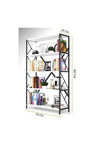 Morpanya Ural 5 Raflı Geniş Metal Kitaplık Dosya Kitap Rafı Ofis Salon Metal Raf 90x180 Siyah Beyaz