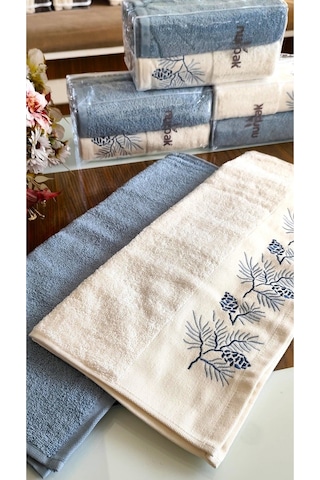 Nurpak Çeyizlik 2.li Set Lüks 50x90cm. %100 Pamuk El,yüz Havlusu Özel Hediyelik Ambalajda Mavi