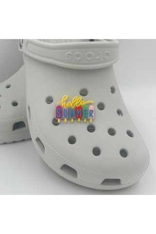 Crocs Terlik Süsü Ve Aksesuarı , Çanta Süsü Jibbitz 3d Hello Summer 02 Logo Aksesuar Mor-mavi-yeşil-pembe-şeffaf-hardal