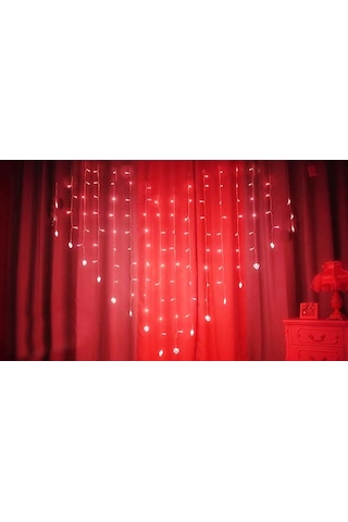 Kalp Şekilli 2 Metre 124 Led 8 Mod Saçaklı Led Işık Kırmızı