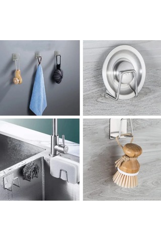 Yapışkanlı Metal Banyo Mutfak Eşya Askılığı Al4467 1 Adet Gümüş