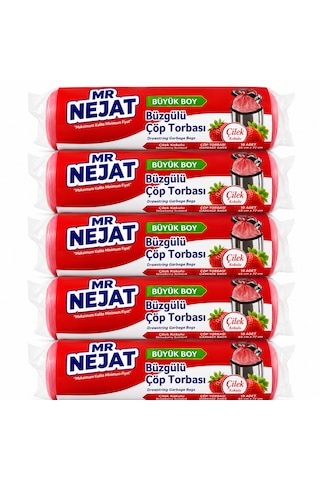 50 Adet Çilek Kokulu Büyük Boy Büzgülü Çöp Torbası 65x70 5x10