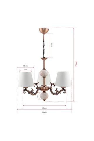 Üç  Kollu Zamak Avize Bakir Krem Çinili Krem Şapkali