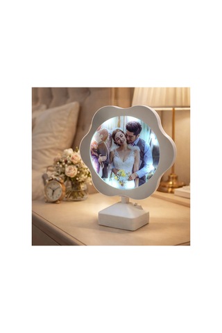 Led Işıklı Sihirli Papatya Ayna 21,5x18cm Beyaz Fotoğraflı Kişiselleştirebilir Ürün Sarı