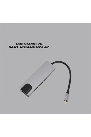8 Portlu Type-c Hub 4k Hdmı Usb 3.0 Sd Kart Okuyucu Rj45 Ethernet Çoklu Bağlantı Adaptörü