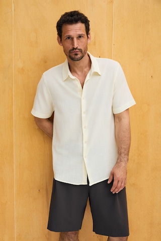 Grımelange Lunas Erkek %100 Organik Pamuklu Vucuda Oturan Regular Fit Vanilya Gömlek