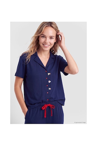 Lcw Young Lacivert Gömlek Yaka Kadın Pijama Takım