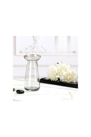 Alto Şeffaf Gold Detaylı Cam Vazo - 18 Cm Şeffaf