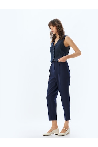 Koton Kısa Paça Cigarette Pantolon Yüksek Bel Slim Fit Lacivert 5wak40104uw Lacivert