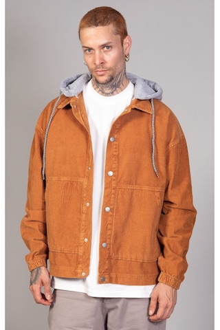 Erkek Camel Çıkarılabilir Kapüşonlu Oversize Pamuklu Kadife C... CAMEL