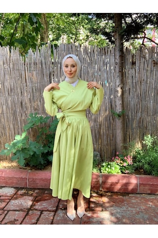 Butik Moda Etkm002 Üstü Bağlamalı Eteği Yandan Fermuarlı Takım F. Yeşili 001