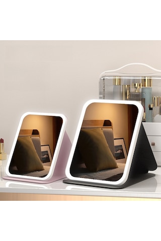 Geeroyoo Taşınabilir Led Makyaj Aynası - Çift Katlı Folding Tasarım - Usb Şarjlı - 3 Renk Işık - Dokunmatik Parlaklık Regülasyonu - Beyaz Mini Boyut Diğer