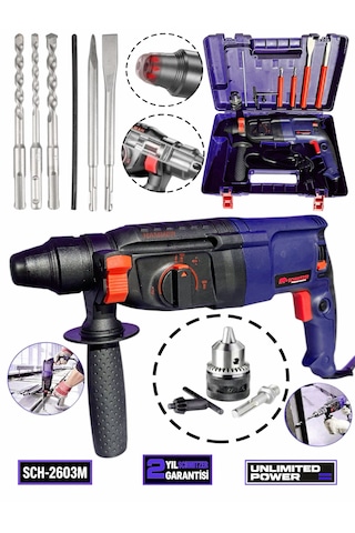 Schmıtzer 3'lü Set Sch-2603m Pro 850 W Sds Plus Metal Şanzuman Profesyonel Darbeli Matkap Kırıcı Delici 26mm Hilti