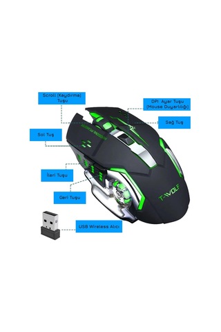 UpWay TW-Q13 2400 DPI Sessiz Kablosuz RGB Oyuncu Mouse