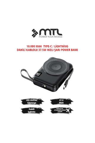 Magsafe Uyumlu 3in1 37,5 Watt Hızlı Şarj Powerbank Watch Ve Airpods Şarj Destekli Mt4580 Siyah