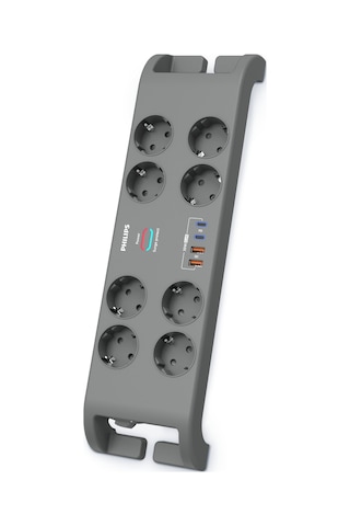 Philips Spn8180ga Akım Korumalı Priz 8'li + 2x Usb-a 18w + 2x Usb-c 20w - 2m Kablo - Siyah 2 m