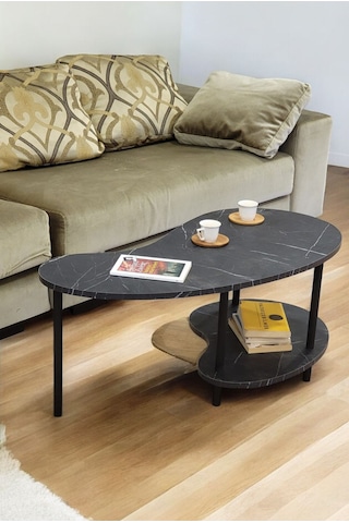 Fasülye Orta Sehpa Ahşap Ayaklı Sehpa Iki Raflı Sehpa Dekoratif Sehpa Gazetelikli - Mermer Mermer