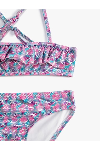 Koton Bikini Takımı Fırfırlı İnce Askılı Mavi Desenli 3skg00002bm Mavi