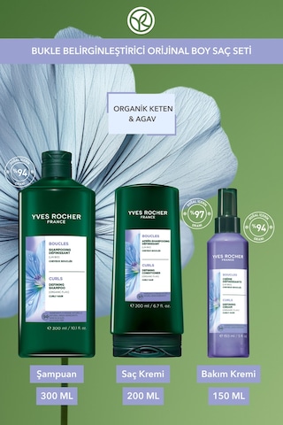 Yves Rocher Bukle Belirginleştirici Orjinal Boy Saç Seti- Şampuan 300 Ml & Saç Kremi 200 Ml & Bakım Kremi 150ml