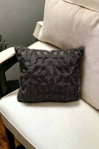 Bohem Dekoratif Yastık Kılıfı Kırlent Kılıfı 43x43 Cm Antrasit Etnik Gri