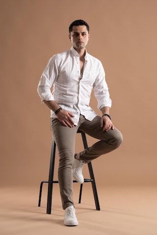 Evrytime Slimfit Pamuklu Çizgili Yaka Düğmeli Uzun Kol Erkek Yazlık Gömlek 001