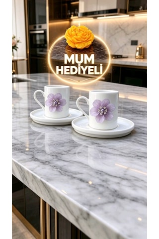 Lila Çiçek 2'li Porselen Fincan Takımı