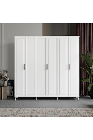 Milas 6 Kapaklı Komple Mdf Beyaz Gardırop Elbise Dolabı