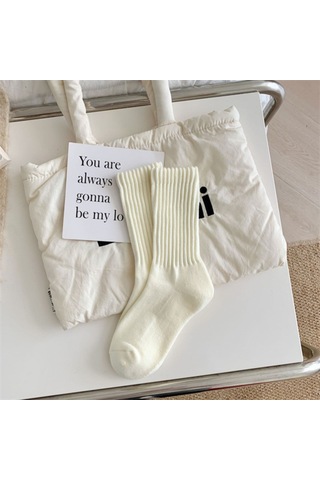 Monyee Bej 27cm Uzunlukta Dik Çizgili Kumaş Çorap - 95% Poliester 5% Spandeks 1 Adet Bej