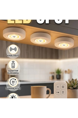 Kablosuz 3'lü Led Spot Lamba Seti Uzaktan Kumandalı Enerji Tasarruflu Aydınlatma Diğer