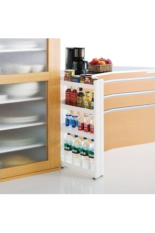 Slim Organizer 4 Katlı Plastik Banyo / Mutfak Düzenleyici Raf Beyaz 49,5 14 101 Cm Beyaz