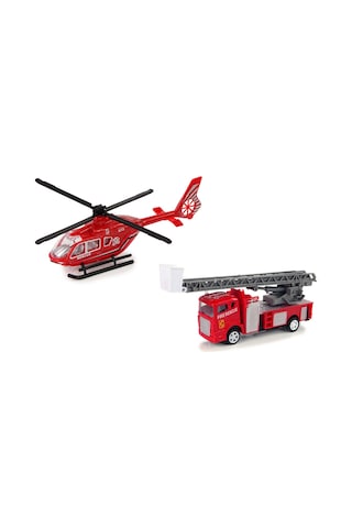 Die-cast Metal İtfaiye Ve Kurtarma Helikopteri Seti - Geri Çek Bırak Hareketli Oyuncaklar