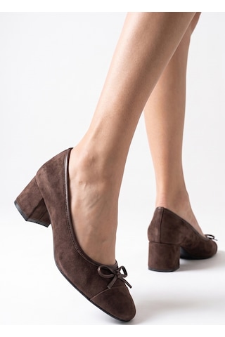 Luvi Shoes Leslıe Kahverengi Süet Fiyonklu Kadın Kalın Topuklu Ayakkabı
