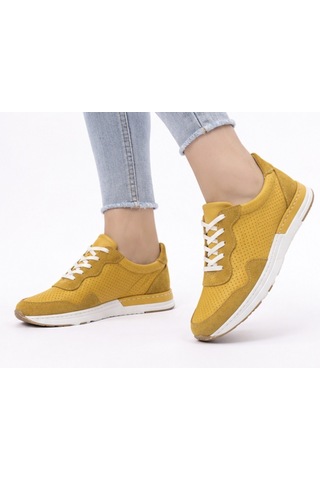 N Napa Shoe Np.7303.sarı Deri Napa Shoe Hakiki Deri Kadın Comfort Sneaker Hardal Sarısı