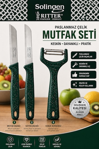 Solingen Ritter 3'lü Paslanmaz Çelik Mutfak Seti Yeşil