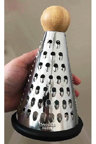 Ahşap Saplı Tutamaçlı Paslanmaz Çelik Silikon Tabanlı Lüks El Rendesi - Konik/huni Şekillinde Top Kapak Rende