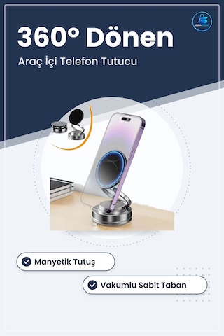 Vakumlu Manyetik Telefon Tutucu Araç İçi Döner Ultra Sabit Güvenl