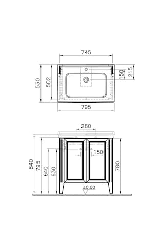 VitrA Valarte 62154 Lavabo Dolabı Kapaklı 80 Cm Mat Gri Çok Renkli