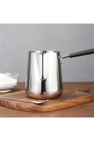 Tenfowee Paslanmaz Çelik Süt Isıtma Tenceresi, Ölçekli Ve Çikolata Eritme Fonksiyonlu, Uzun Saplı 600/1000ml Gümüş