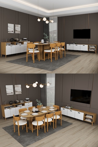 Lüks Yemek Odası Takımı 3 Parça %100 Mdf Konsol Yemek Masası Tv Ünitesi Yt02 Beyaz - Karına