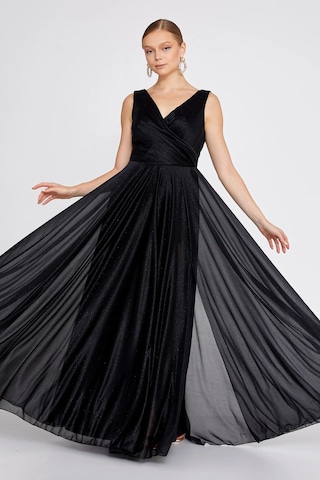 Doridorca Kadın Büyük Beden Sim Detaylı Kolsuz Maxi Abiye Elbise 6111 Siyah Siyah