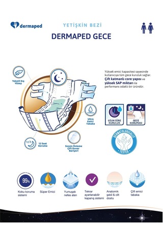 Dermaped 10 Damla Gece Hasta Bezi Large 60 Adet L