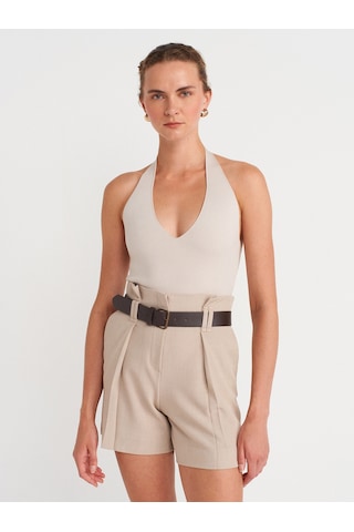Dilvin 10794 Halter V Yaka Basıc Bluz-taş Taş